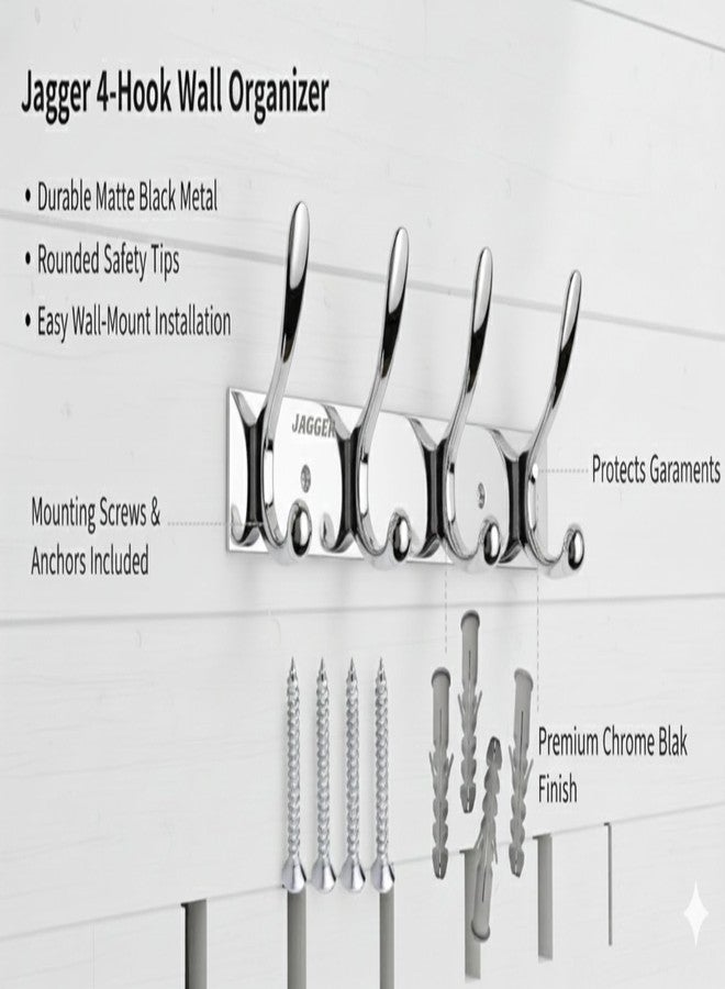 JAGGER JAG334 Wall Mounted Stainless Steel Wall Hooks for Hanging Cloth/Towel Hangers/Door Hangers/Hook Rail/Bthroom Hanger [ Combo Pack of 2 ] (Silver, 4 PIN Hook) - Image 3